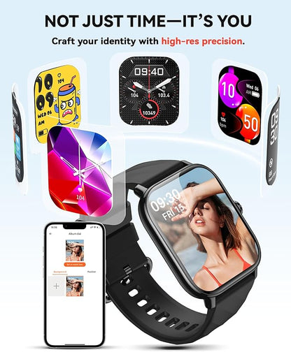 Smart Watches Fitness Tracker for Men Women with Step Counter, Sleep / Calorie Monitor, Pedometer, IP68 Waterproof, 120+ Sports for iPhone Android, 1.91”HD Touchscreen Smartwatch (Casual, Black, 1.91)