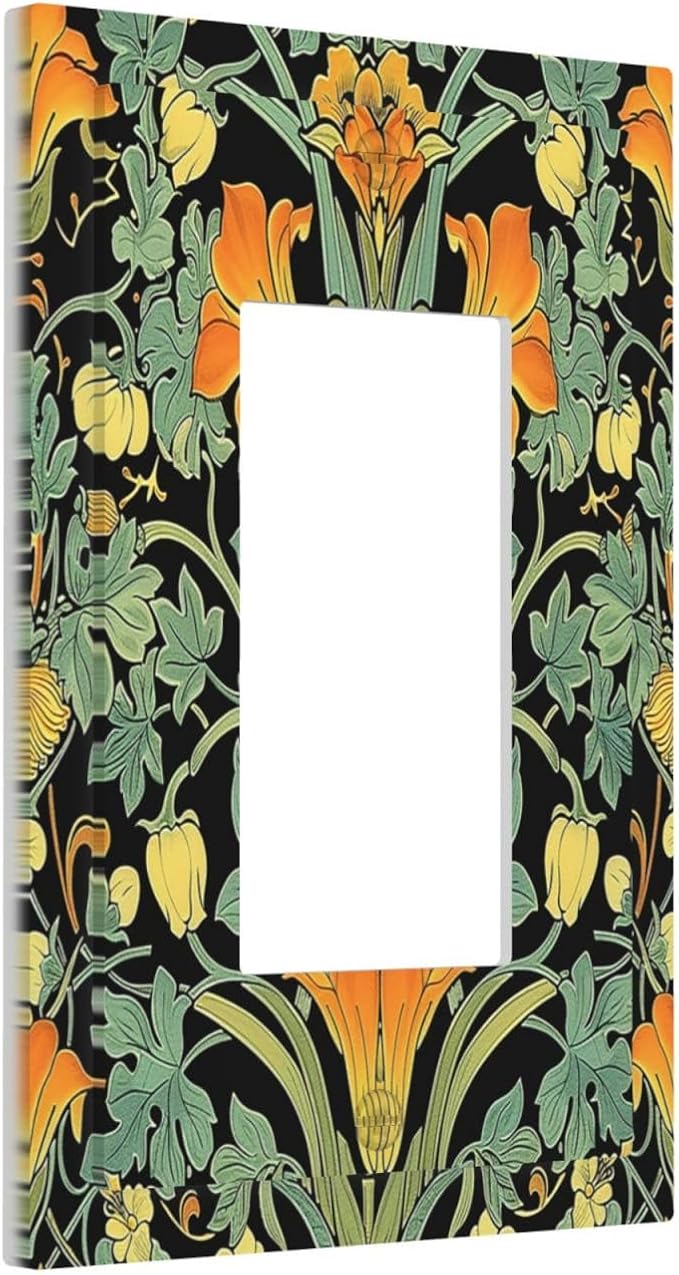 Decorative Outlet Covers William Morris Vintage Floral Green Yellow 1 Gang Single Rocker Light Switch Cover Plate Wall Plates GFCI Faceplate for Bedroom Home Decor