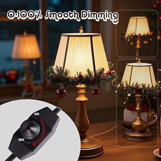 Dimmer Light Switch, 6FT Rotary Control for 120V 100W - Table Lamp Outdoor String Lights Dimmable Lights Dimming Thermostat Reptile - Black Pack of 1