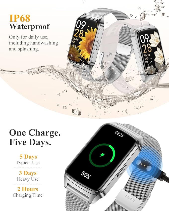 Fitness Tracker Watch for Women Men, Step Counter Compatible with iPhone Android, IP68 Waterproof Activity Tracker with Sleep Monitor, 110+ Sports (Classic, Silver, 1.57)