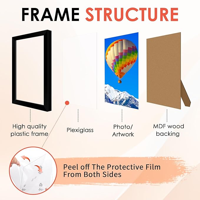 FIXSMITH 4x6 Picture Frame Set of 10, Black Photo Frames Bulk with HD Plexiglass for Wall Hanging or Tabletop Display, Multi Picture Frames Collage for Wall Decor