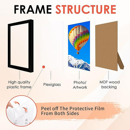 FIXSMITH 4x6 Picture Frame Set of 10, Black Photo Frames Bulk with HD Plexiglass for Wall Hanging or Tabletop Display, Multi Picture Frames Collage for Wall Decor