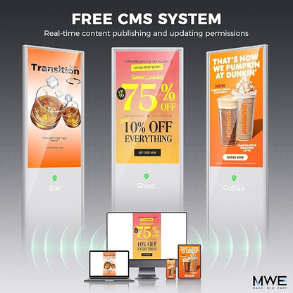 JIYANG 37 Inch Digital Signage Display, Indoor Floor Standing Advertising Display Kiosk Android System,Commercial LCD Totem,Store Displays Screens and Lifetime CMS System(White)