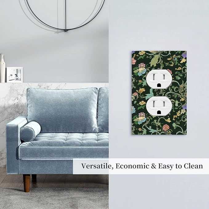 Decorative Outlet Covers Vintage Green Leaf Plant Rustic Pink Flower 1 Gang Duplex Light Switch Cover Plate Wall Plates for Electrical Outlets Switchplate Faceplate