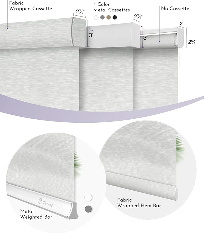 Graywind Motorized Light Filtering Shades Compatible with Alexa Google Rechargeable Remote Control Smart Blinds Automatic Window Shade with Valance for Home Office, Custom Size (Jacquard White)