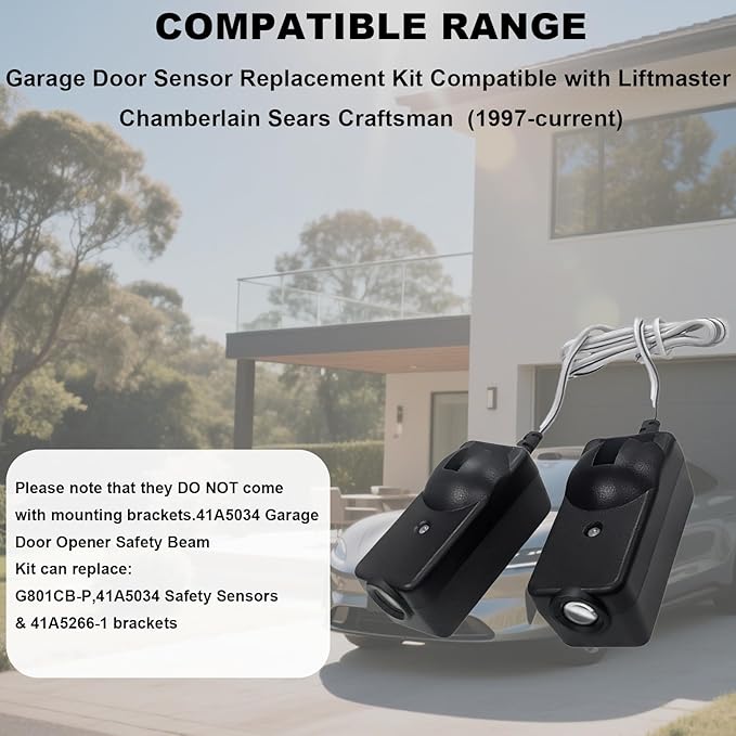 Garage Door Sensor Replacement,for Liftmaster Chamberlain Sears Craftsman Garage Door Openers 41A5034 Safety Sensor Kit Beam Eyes Replacement Parts to Replace G801CB-P, 41A5034