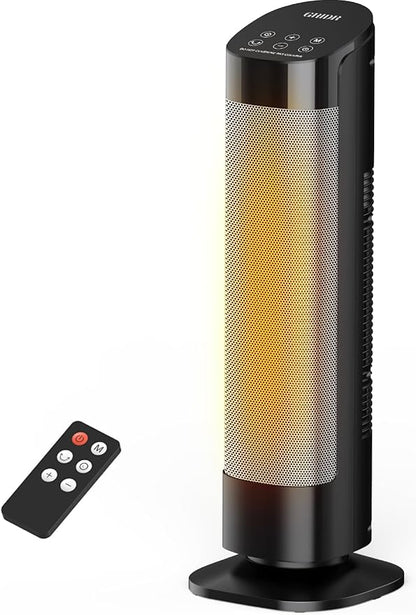 Space Heater Large Room, 23" Space Heaters for Indoor Use, 1500W PTC Ceramic Electric Heater with Thermostat and Remote, 80° Oscillation,12H Timer,Quiet Portable Heater for Office Bedroom Silver