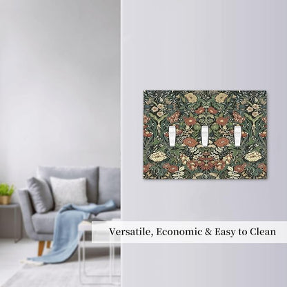 Decorative Switch Plates Vintage Dark Floral William Morris Green Flower 3 Gang Wall Plate Triple Toggle Light Switch Cover Faceplate Electrical Wall Panels for living Room Home Decor