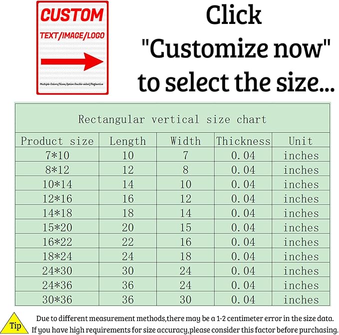 Custom metal outdoor signs, warning sign, custom vertical signs, arrow, multiple sizes/colors available, optional double-sided/reflective, for Business, Workplace, office, Home, road (vertical)