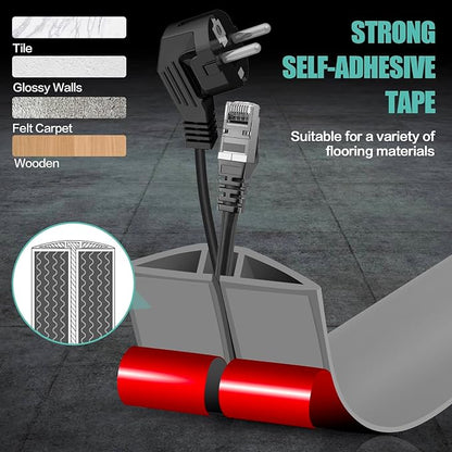 Floor Cord Cover Cavity 0.8"x0.37" Self Adhesive Cord Hider, 10FT Low Profile Cable Management, Extension Strip Protector for Wires, Prevent Cable Trips for Offices, Gyms, Exhibitions（Gray）