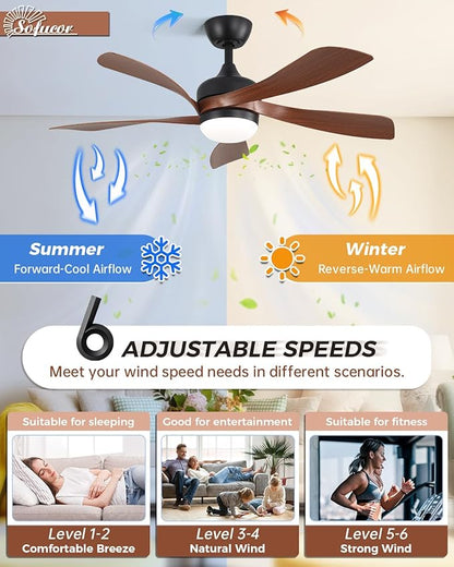 Sofucor 45" Smart Ceiling Fan, Indoor/Outdoor Ceiling Fans with Lights and Remote, Work with Alexa/Google/App, 3-Color Light 6-Speed Timing Reversible DC Motor for Bedroom Living Room Patio