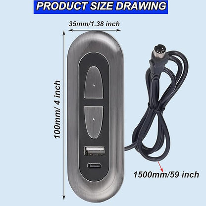 Lift Chair Remote Control Universal,2-Button 5-Pin Round Plug Electric Lounge Chair Manual Control Compatible with USB A and C Ports Okin Limoss Lane Electric Lazy Chair Switch Stand