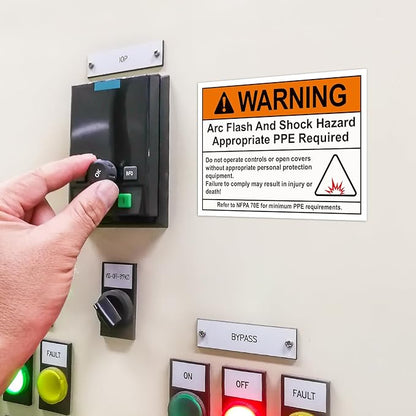 100 Pcs Warning Arc Flash and Shock Hazard Label - 5 x 3.5 Warning Safety Appropriate PPE Required Signs for Electrical Workplace