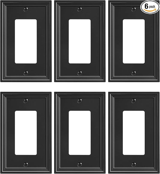 6-Pack Decorator Outlet Cover Plate, Black Decorative Switch Plates and Outlet Covers, Natural Bamboo Fiber Wall Plates for Electrical Outlets, Receptacle, GFCI Outlet, Dimmer Switch