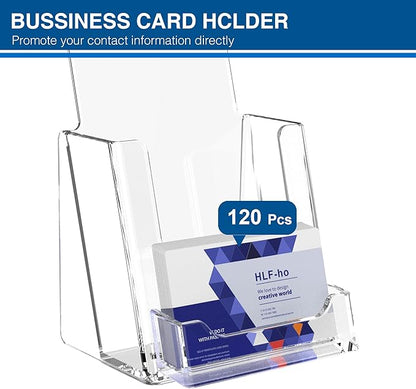 Brochure Holder 4x9 Inch Acrylic Literature Holders Clear Flyer Display Stand with Business Card Slot Pamphlet Holder Multi Purpose Organizer for Office, Lobby, Hotels, Trade Shows, 2 Pack