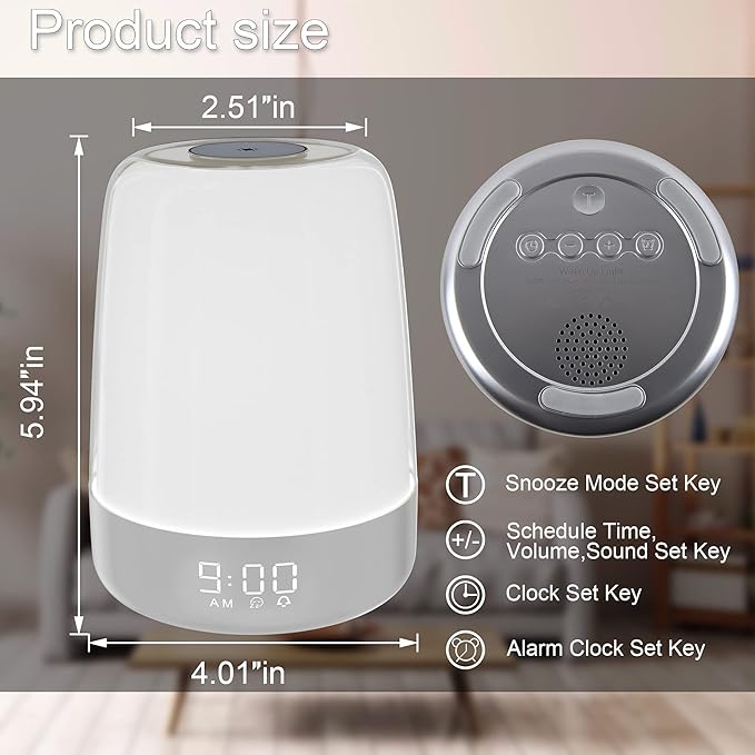 winshine Touch Wake Up Night Light with Sunrise Simulation Alarm Clock, 3 Ways Dimmable Warm White Bedside Lamp for Kid Bedrooms RGB Ambient Table Nightstand Light,Sleep Aid Snooze Timer Mode