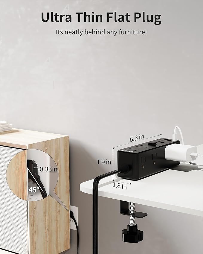 Desk Clamp Power Strip, Desktop Edge Mount Charging Station with 9 AC Outlets 4 USB (2 USB C), Fit 2.75" Tabletop, Under Desk Surge Protector 1700J, 10 Ft Extension Cord for Home Office, Black