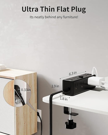 Desk Clamp Power Strip, Desktop Edge Mount Charging Station with 9 AC Outlets 4 USB (2 USB C), Fit 2.75" Tabletop, Under Desk Surge Protector 1700J, 10 Ft Extension Cord for Home Office, Black