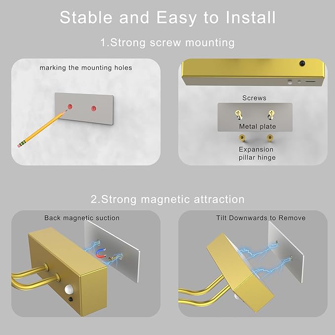 PAIHOME Picture Light for Wall Battery Operated, Rechargeable Picture Light with Smart Motion Sensor, Remote Dimmable & Timer, ‌16in Gold Wireless Art Lighting for Paintings Canvas Gallery Portraits
