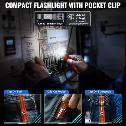 Rechargeable Tactical Flashlights, High Lumens Small Mini USB-C LED Flashlight, Compact EDC Flash Light, 4 Modes&Memory Function, Waterproof Pocket Lights for Home,Camping,Emergency (1, Orange)