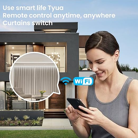 Smart Curtain Switch 118X72X34MM Neutral Wire Required, 2.4GHz WiFi,Tempered Glass Panel, Multi-Control Way Work with Alexa and Smart Life, White WiFi Curtain