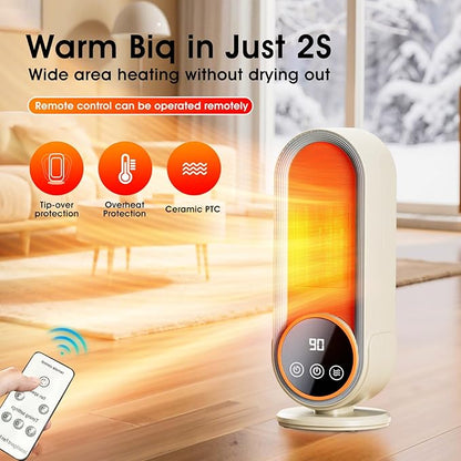 Space Heater Indoor - Energy Efficient Portable Heater with Adjustable Thermostat,1200W PTC Rapid Heating Ceramic Technology with Remote,Intelligent Timing