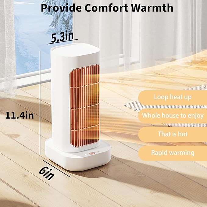 Space Heater, Small Electric Space Heaters with 90° Oscillation, Portable Space Heaters for Indoor Use, Overheat & Tip Over Protection Room Heater for Bedroom, Living room, Offices, Garage, White