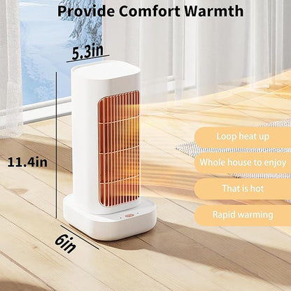 Space Heater, Small Electric Space Heaters with 90° Oscillation, Portable Space Heaters for Indoor Use, Overheat & Tip Over Protection Room Heater for Bedroom, Living room, Offices, Garage, White