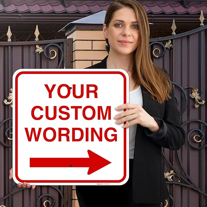 Custom Square Left or Right Arrow Sign, Personalize for Office, Business, Workplace, office, Home, Airbnb, Delivery Signs, 18x18 Inches Yellow, Rust Free .063 Aluminum, Fade Resistant, Made in USA