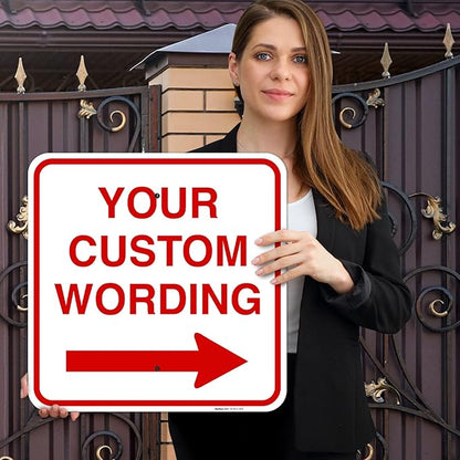 Custom Square Left or Right Arrow Sign, Personalize for Office, Business, Workplace, office, Home, Airbnb, Delivery Signs, 18x18 Inches Yellow, Rust Free .063 Aluminum, Fade Resistant, Made in USA