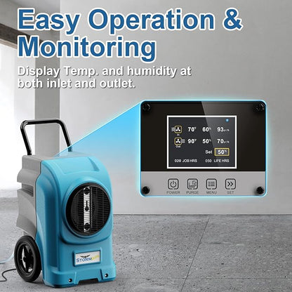 ALORAIR LGR Commercial Dehumidifier with Pump & Drain Hose, Portable Industrial Dehumidifiers with Wheels for Water Damage Restore, Basement, Garage, 5 Years Warranty (Blue, Storm Elite No WiFi)