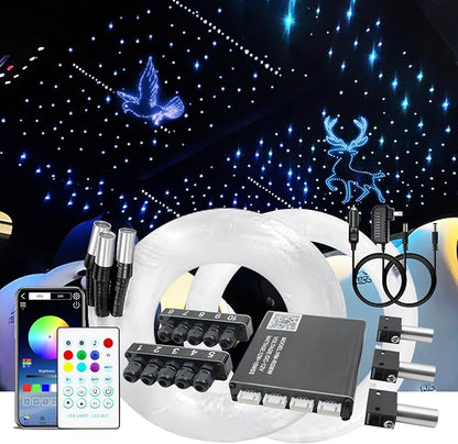 Split Starlight Headliner Kit with Meteor & Music Effect, 22W 3+10 Holes RGBW 1050pcs 0.02in x 4.9ft Fiber Optic Lights Kit, Star Light Headliner Kit for Car Truck Jeep, App & Remote