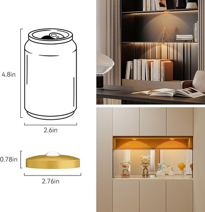Yiliaw Rechargeable Puck Lights with Remote, 6 Pack Magnetic Under Cabinet Lighting, 1500mAh Battery Operated LED Tap Lights with Dimmer & Timmer for Kitchen, Closet, Shelf - 3 Color Temps, Gold