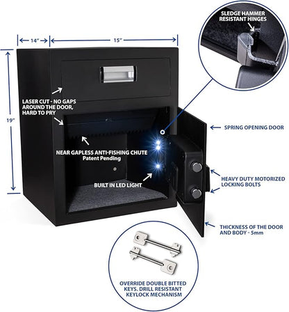 Viking Security Safe VS-48DS Heavy Duty Depository Safe with Drop Slot – Large Digital Keypad Box for Cash, Documents & Valuables – Anti-Fish Design, Motorized Lock, LED Light – For Business Use