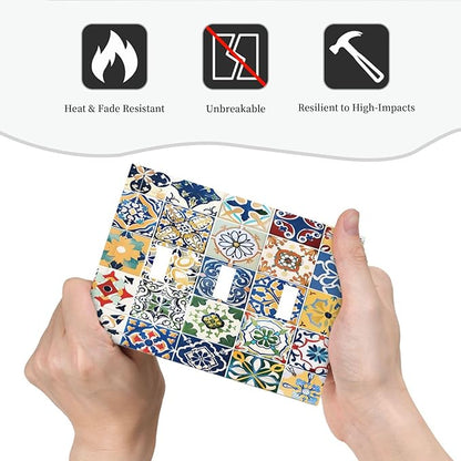 Decorative Switch Plates Moroccan Traditional Mexican Talavera Til 3 Gang Wall Plate Triple Toggle Light Switch Cover Faceplate Electrical Wall Panels for Kitchen Home Decor