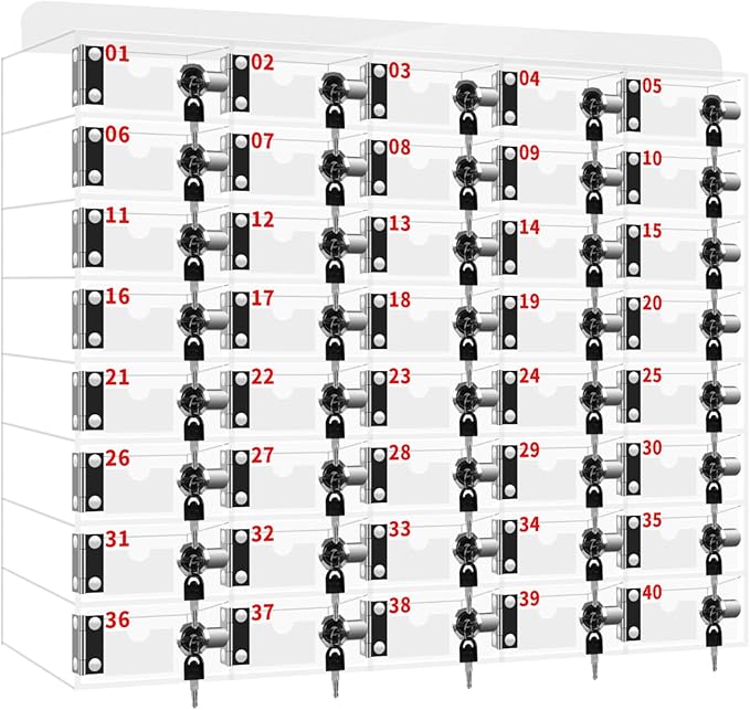 Cell Phone Storage Locker 40 Slots Acrylic Material with Door Locks and Keys, Wall-Mounted Cell Phone Storage Cabinet for Office Classroom Gym Firms, Lockers for Storage, Clear (40 Slots)