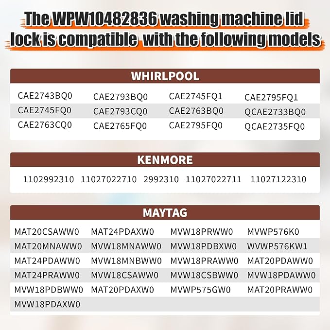 Upgraded WPW10482836 W10482836 Door Lock Assembly for Washing Machine,Replaces 1873013 AP6017583. Fit for CAE2745FQ0 CAE2765FQ0 MAT20CSAWW0 MAT20MNAWW0