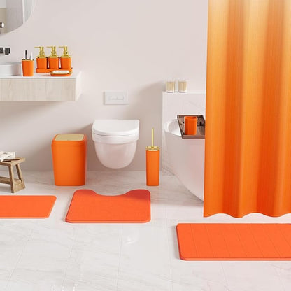 Bathroom Sets with Shower Curtain and Rugs, 27PC Bathroom Accessory Set, Orange Bathroom Set, Orange and Gold Bathroom Accessories Set with Trash Can, Toilet Brush and Soap Dispensers