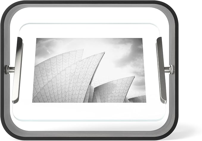 Umbra Bellwood 5x7 Desk Picture Frame with Bent Wood Trim and Two-Sided Rotating Display, Black
