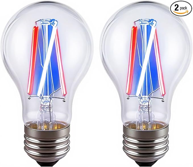 3 Color Temperature LED Bulb E26 Medium Base 60W Equivalent, Red and Blue Color Changing Light Bulb 3CCT A19 LED 6W Clear Glass, Not Dimmable, 2 Pack