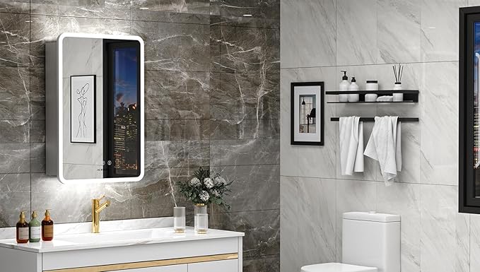 20×32 Inch Lighted Medicine Cabinet with Mirror, LED Medicine Cabinet with RGB Lights, Multicolor Backlit Mirror with Adjustable Front Lighted, Defogger, Memory Function, Surface Mount