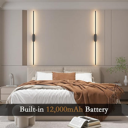 39.4In Battery Operated Wall Sconces Set of Two,12000mAh Wireless Rechargeable Sconces 3 Colors Dimmable with Remote for Living Room Bedroom