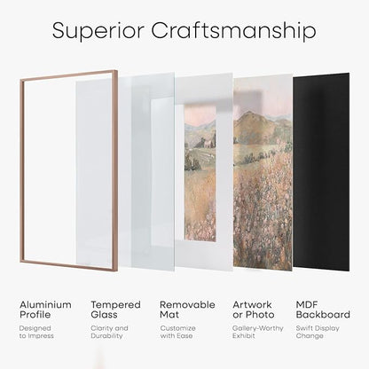 Homeforia 8x12 Picture Frame Mocha, High End Metal 8 x 12 Poster Frames with Mat 6 by 8 for Photo, 12x8 Frame Matted to 6x8 inch Print, 8by12 Wall or Tabletop Frame, Tempered Glass, Wall Kit, Set of 1