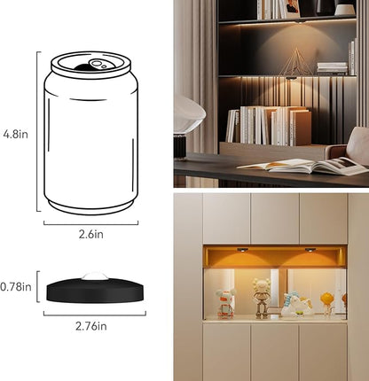 Yiliaw Rechargeable Puck Lights with Remote, 12 Pack Magnetic Under Cabinet Lighting, 1500mAh Battery Operated LED Tap Lights with Dimmer & Timmer for Kitchen, Closet, Shelf - 3 Color Temps, Black
