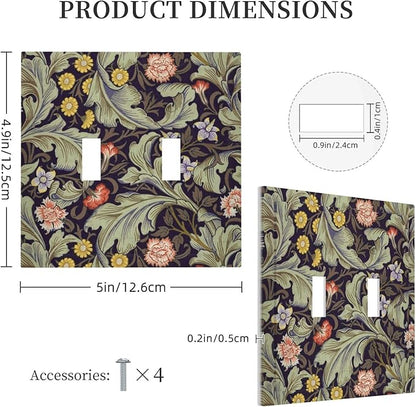 Boho William Morris Floral Green Leaves Flower Decorative Switch Plates 2 Gang Double Toggle Outlet Light Switch Cover Wall Plate Electrical Faceplate for Farmhouse Home Decor