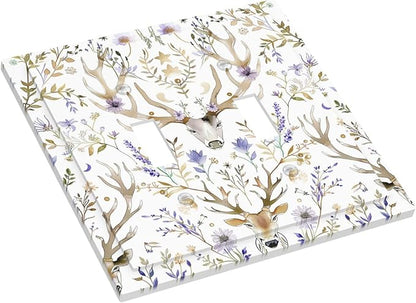 Decorative Switch Plates Gothic Retro Floral Damask Elk Wild Flower 2 Gang Double Toggle Outlet Light Switch Cover Wall Plate Electrical Faceplate For Bed Room Living Room Decor