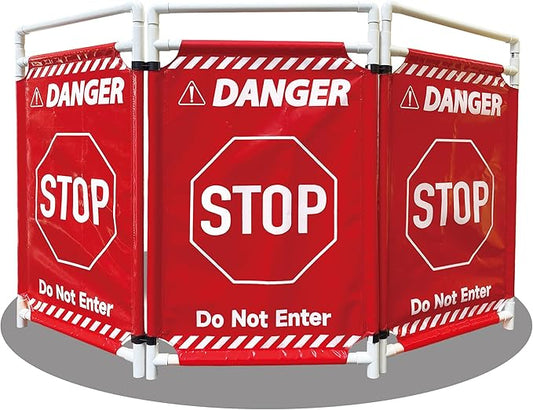 Safety Caution Barricade 3Panels Foldable Security Signs With PVC Tarp Removable Safety Barrier Wet Floor Guard Symbol Clear Printing Safety Fence(Red3)