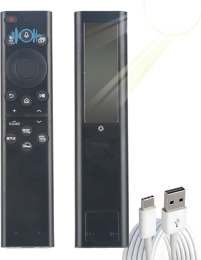BN59-01385A Solar Voice Remote Replacement for Samsung TVs (2018-2025 Models) Universal Compatible with Smart, Neo OLED, The Frame, Crystal UHD 4K/8K TVs Rechargeable via Solar USB-C, 4 Shortcut Keys
