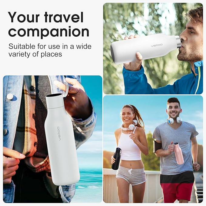 VSITOO 33oz Smart Self Cleaning Water Bottle，Insulated Water Bottle with Stainless Steel, BPA-Free, AI Self-Clean, 30-Day Battery, Magnetic Charging for Travel, Gym or Office, White