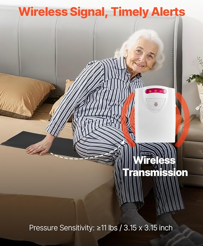VEVOR Bed Alarm System for Elderly Adults, 14 x 30-inch Wireless Bed Sensor Pad with Pager, Safety Bed Alarms and Fall Prevention Pad for Home, Hospital, Rehabilitation Center